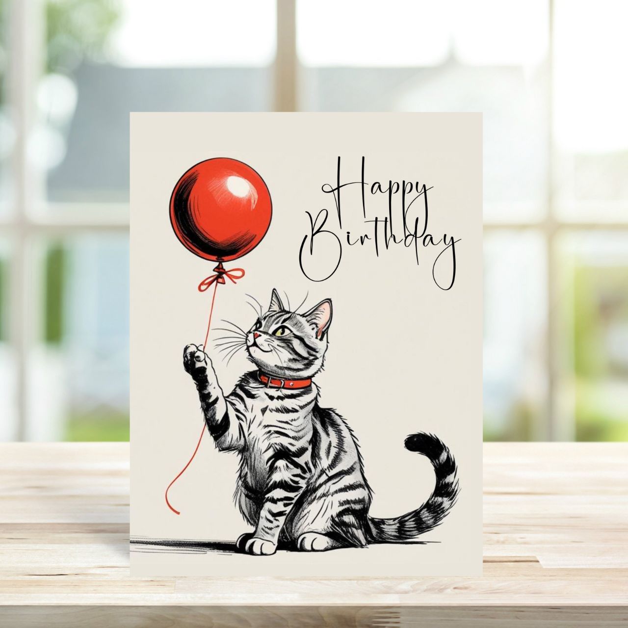 Cat with a Balloon Happy Birthday Card - Peppy & Sage