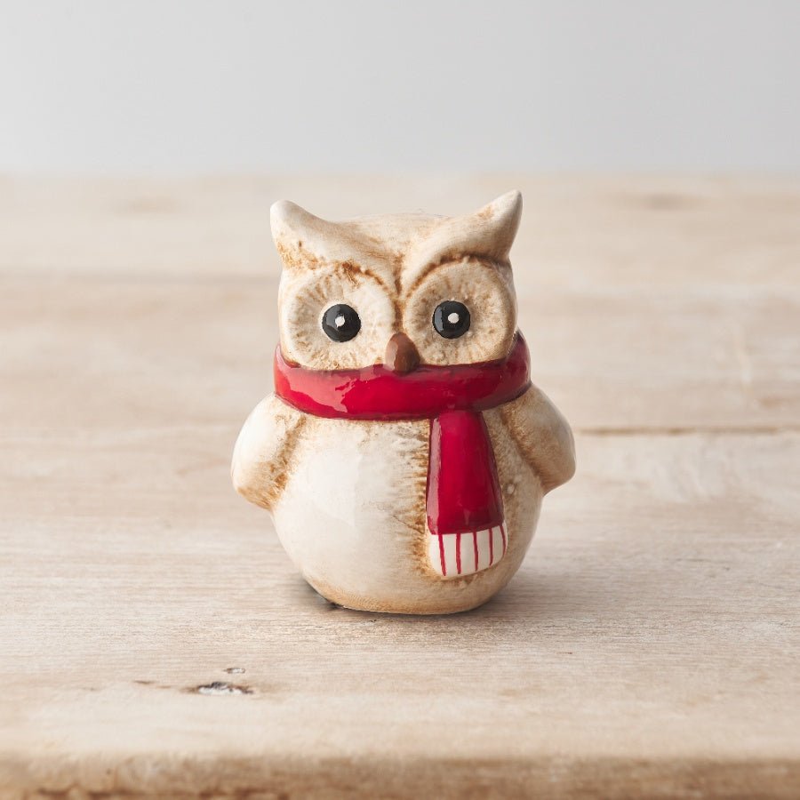 Ceramic Owl Ornament with Red Scarf 9.5cm - Peppy & Sage