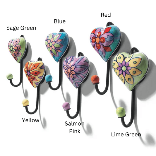 Hand Painted Heart Ceramic Hook - Choose Colour - Peppy & Sage