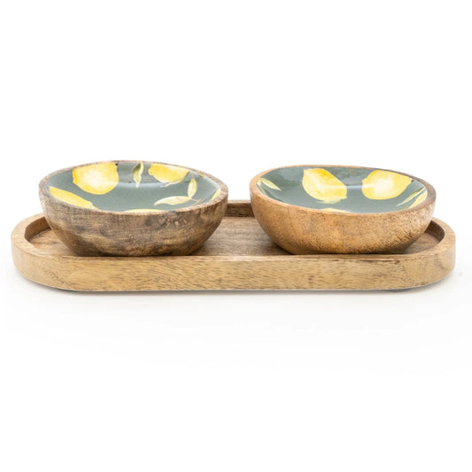 Handcrafted Set of 2 Small Mango Wood Dipping Bowls - Sicilian Orchard - Peppy & Sage