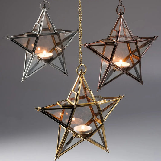Hanging Clear Class Star Lantern. - Choose from Brass, Silver, Antique Brass - Peppy & Sage