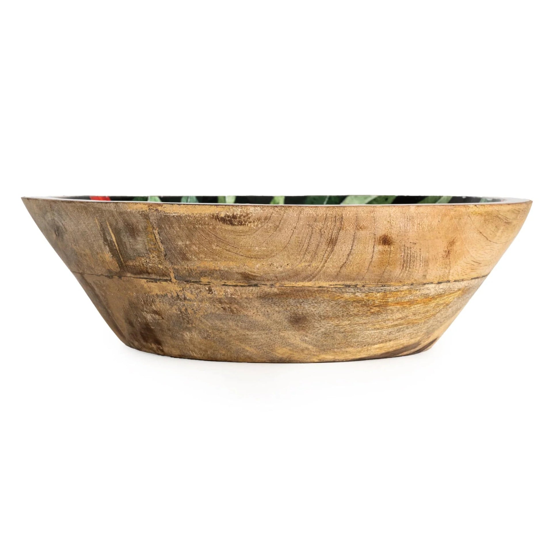 Large Mango Wood Bowl - Enamel Chilli Print - Peppy & Sage