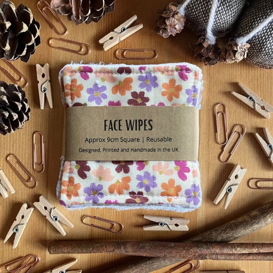 Reusable Face Wipes - Bright Floral Pattern - Handmade 4 Per Pack - Peppy & Sage
