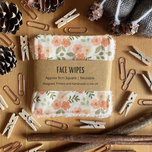 Reusable Face Wipes - White Floral Pattern - Handmade 4 Per Pack - Peppy & Sage