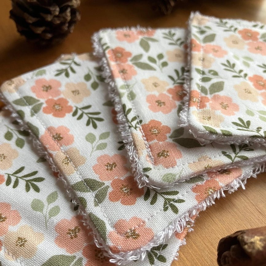 Reusable Face Wipes - White Floral Pattern - Handmade 4 Per Pack - Peppy & Sage