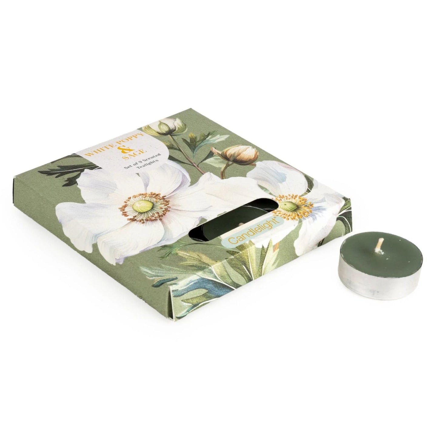 Set Of 9 Tealights - White Poppy & Sage - Peppy & Sage