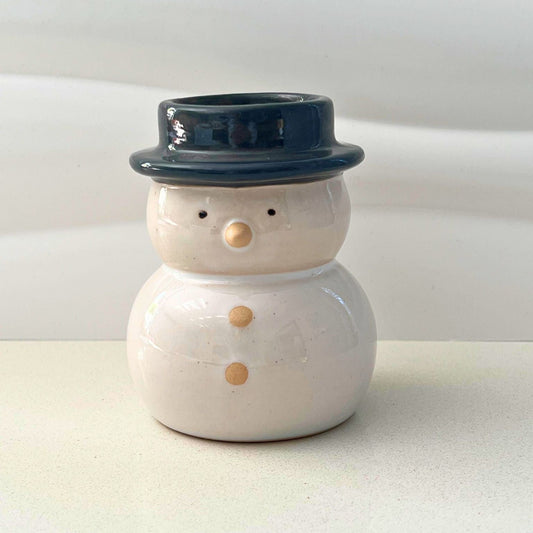 Stoneware Snowman T - Light Holder, 9.5cm - Peppy & Sage