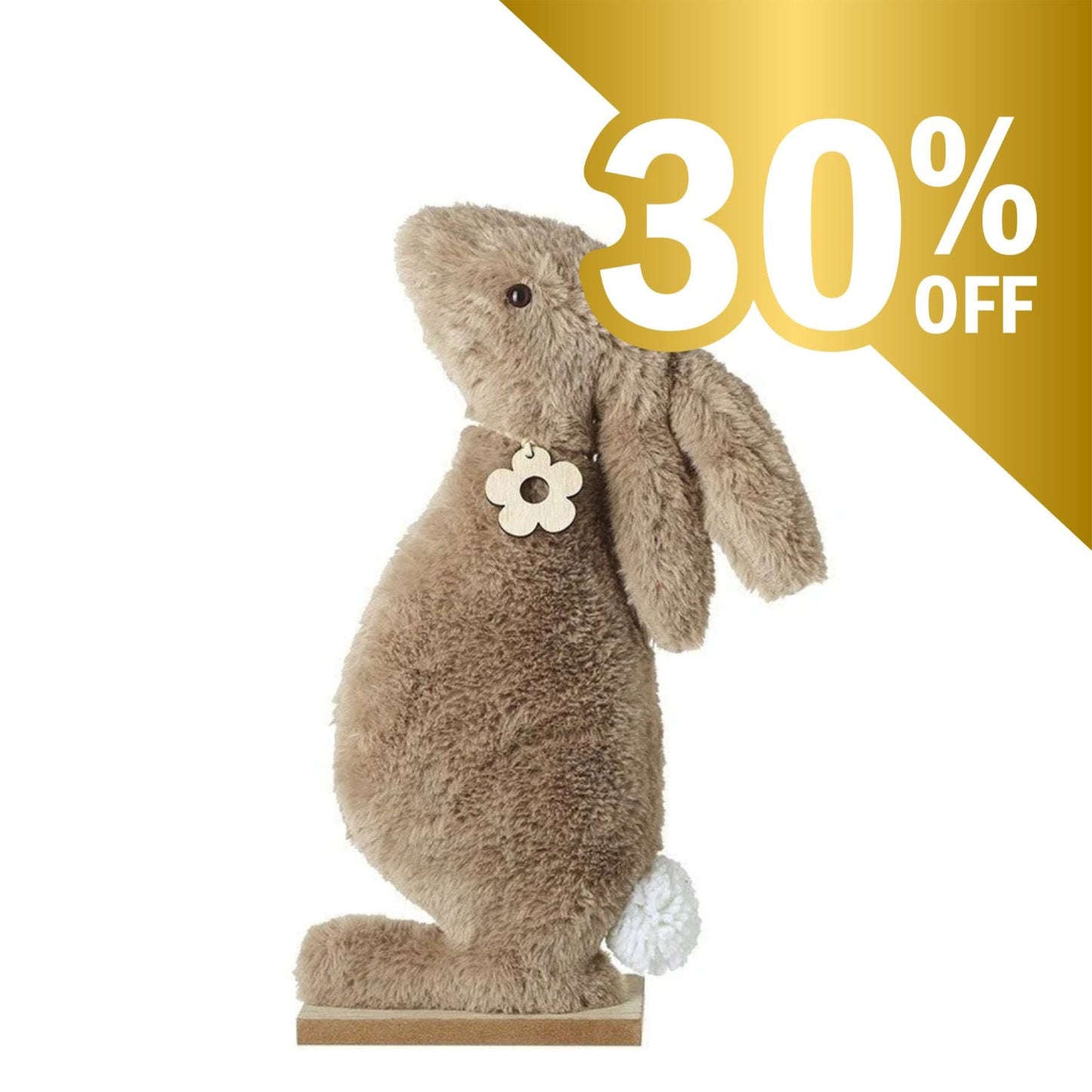 Very large Standing Fur Bunny With Wooden Flower 36cm - Peppy & Sage