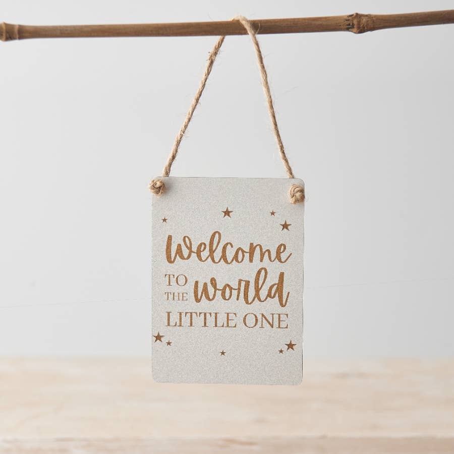 'Welcome To The World' Mini Metal Sign - Peppy & Sage