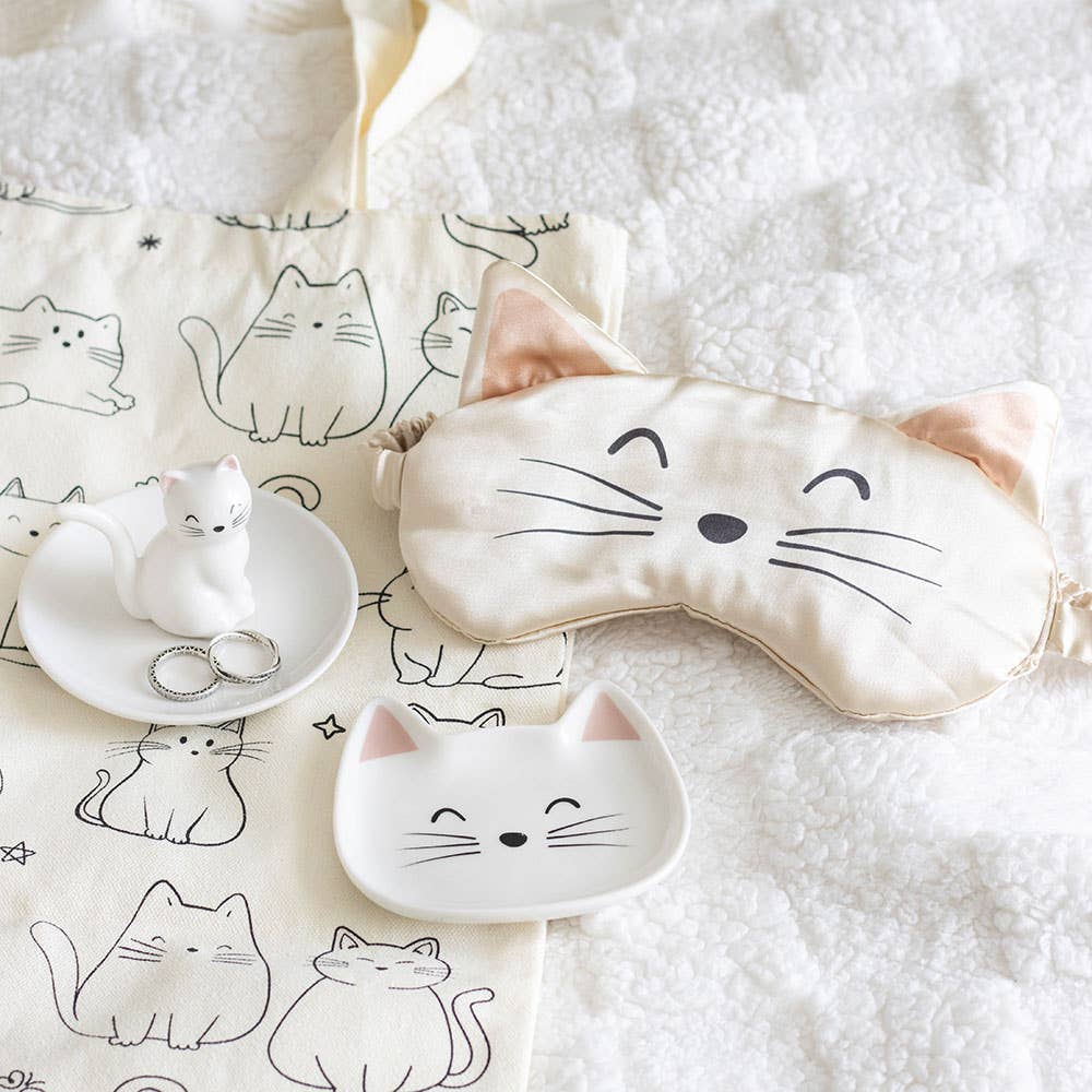White Cat Face Satin Eye Mask - Peppy & Sage