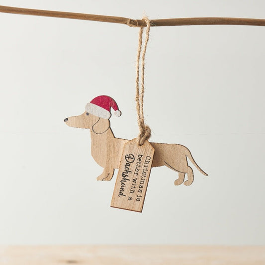 Wooden Christmas Is Better With A Dachshund Hanger 11cm - Peppy & Sage