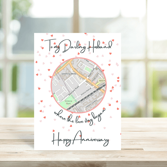 Happy Anniversary Husband Where we Met Map Card - Peppy & Sage