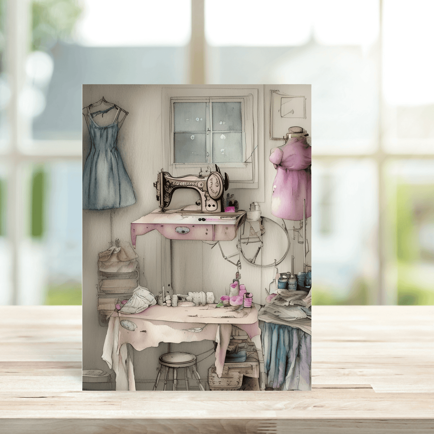 Vintage Sewing Room Greetings Card - Peppy & Sage