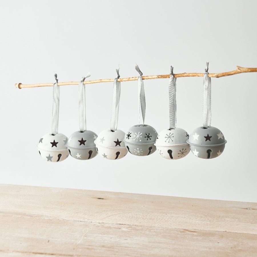 White and Grey Christmas Bells Pack of 6 - Peppy & Sage