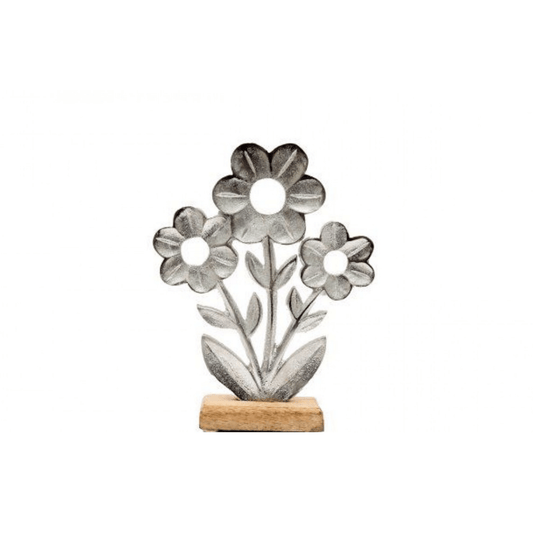 Aluminium Flowers on Wooden Base 22cm - Peppy & Sage