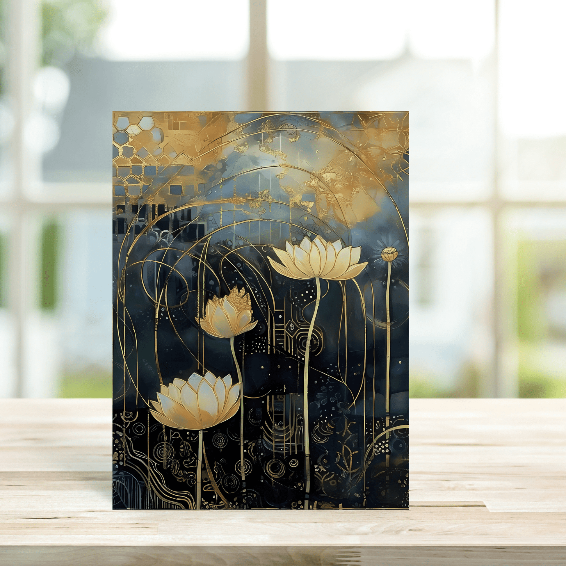 Art Nouveau Greetings Card Blue and Gold - Peppy & Sage