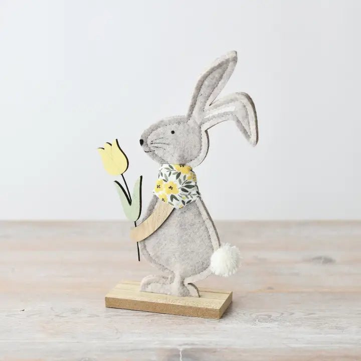 Bunny with Flower On Wooden Base, 23cm - Peppy & Sage