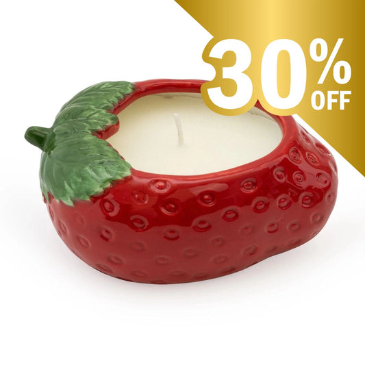 Ceramic Strawberry Candle - Alpine Wild Strawberry Scent - Peppy & Sage