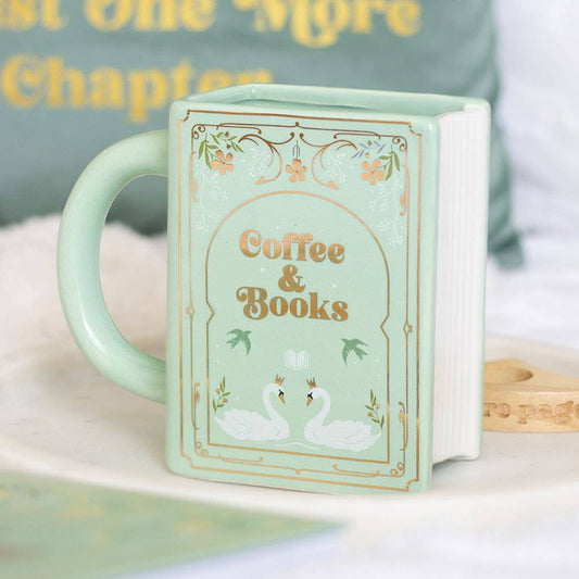 Coffee and Books Green Book Shaped Mug - Peppy & Sage