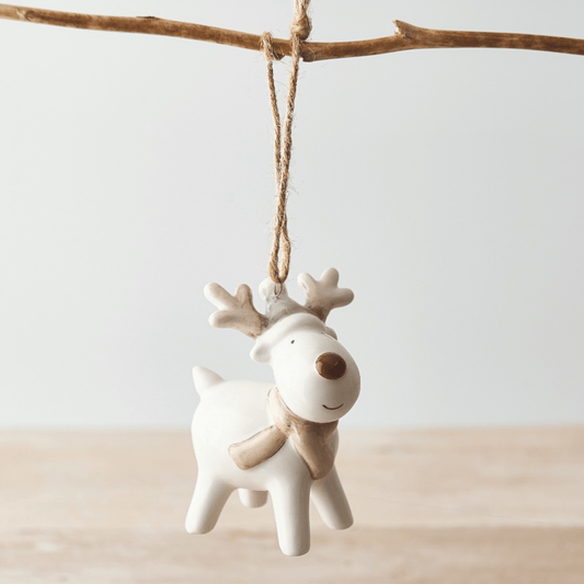 Cute White Ceramic Reindeer Hanger 8cm - Peppy & Sage