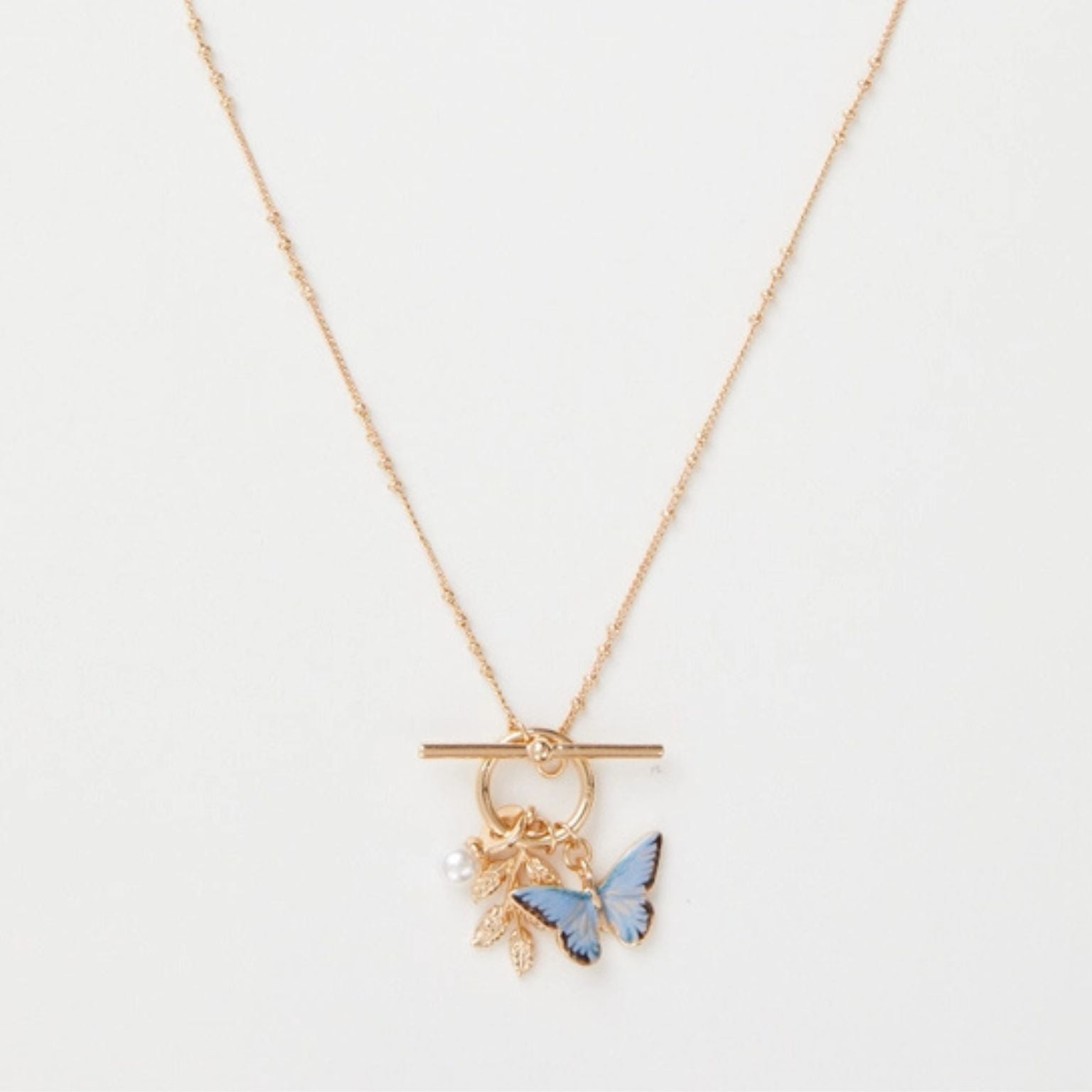 FABLE Enamel Blue Butterfly & Leaf Charm Necklace - Peppy & Sage