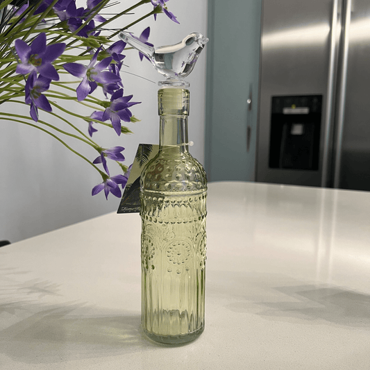 Glass Bottle With Bird Stopper 20cm Yellow - Peppy & Sage