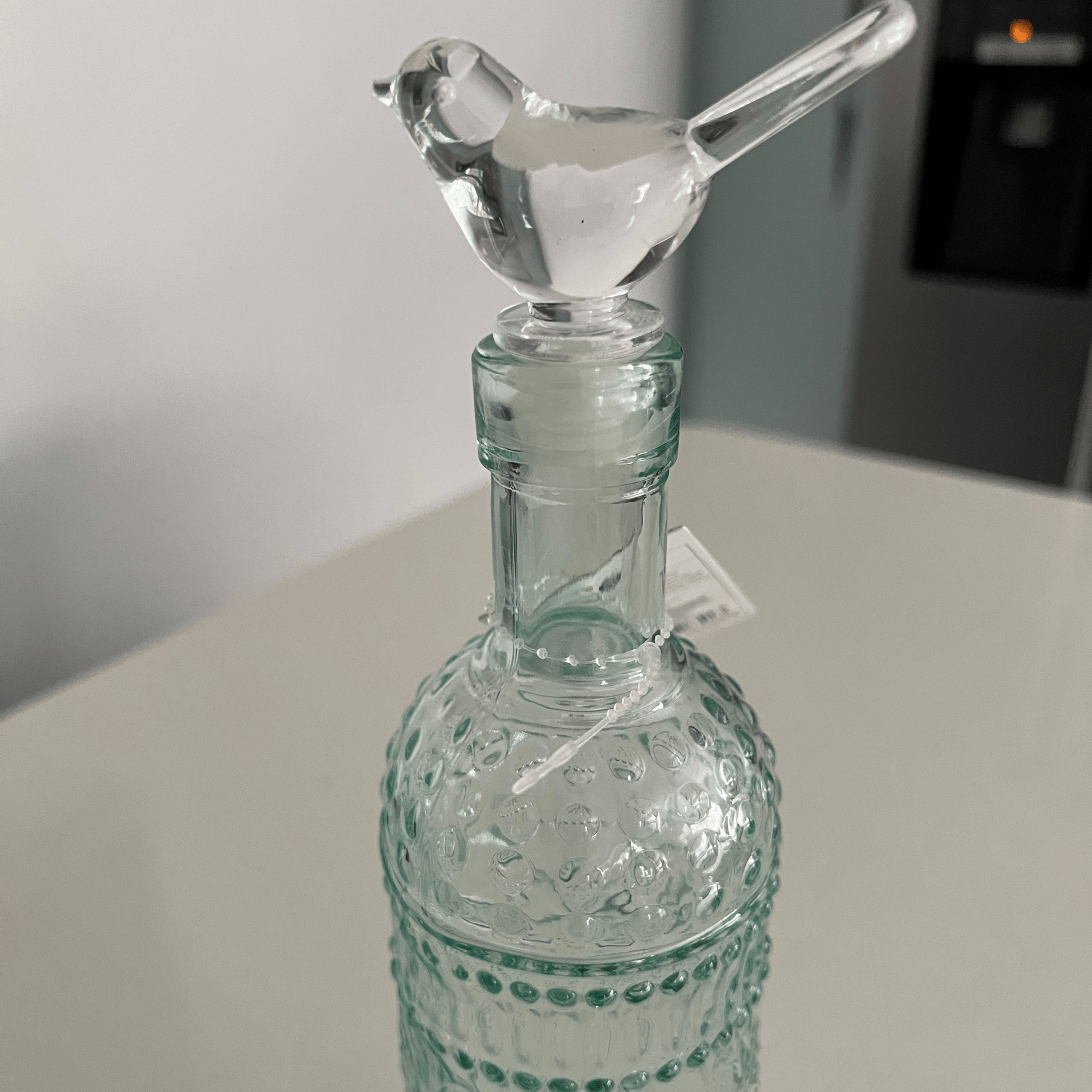 Glass Bottle With Bird Stopper 24.5cm Green - Peppy & Sage