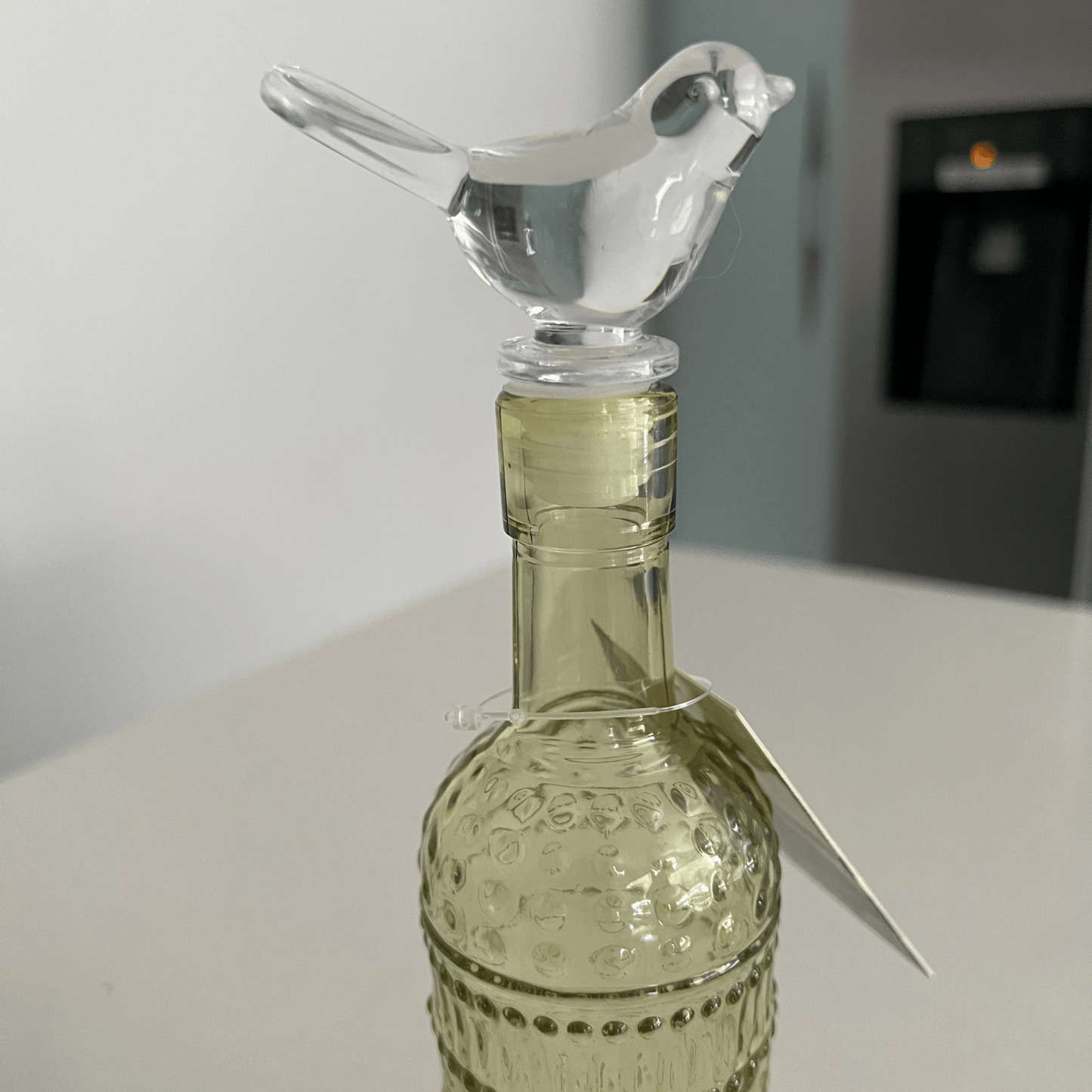 Glass Bottle With Bird Stopper 24.5cm Yellow - Peppy & Sage