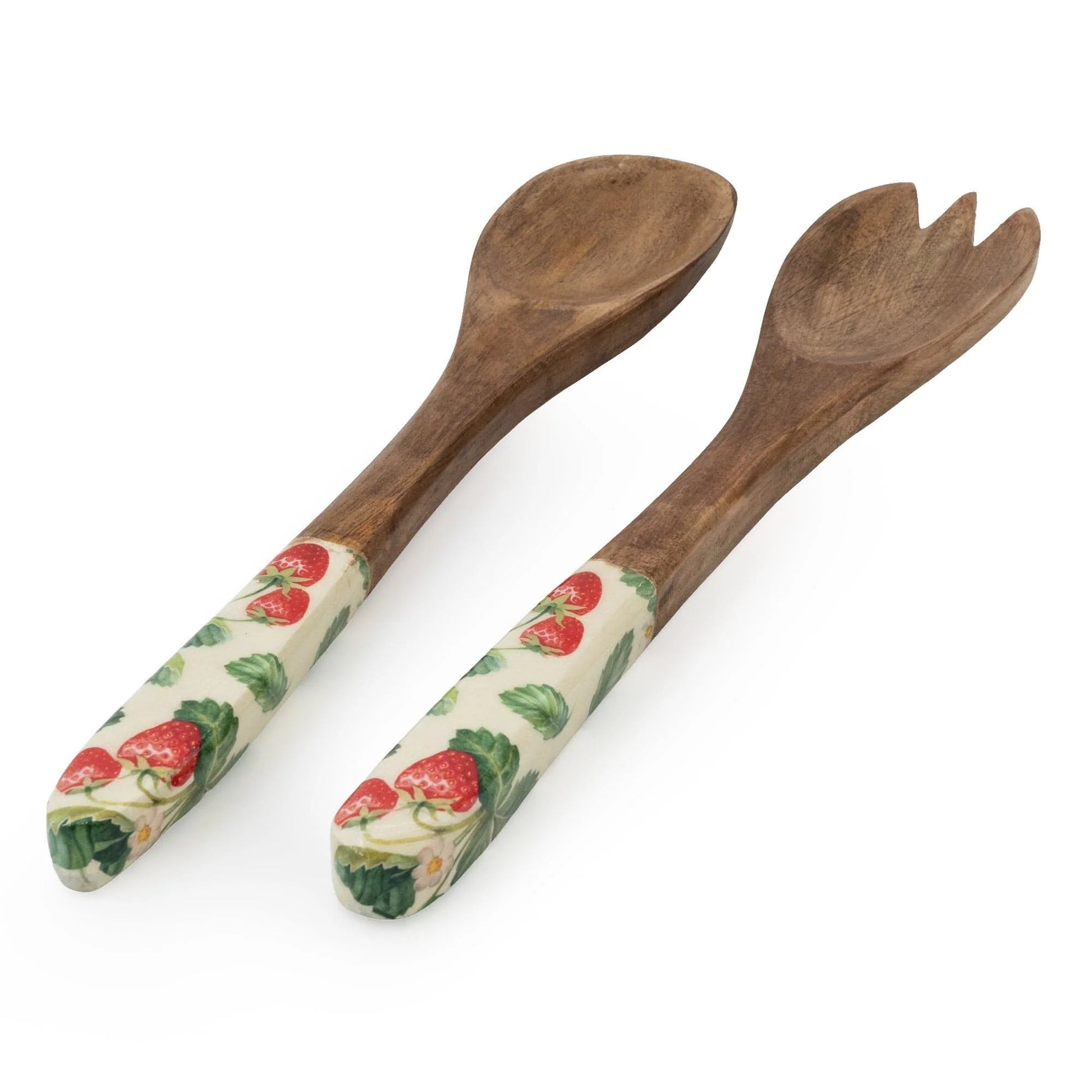 Handcrafted Serving Spoon & Fork Mango Wood - Strawberries - Peppy & Sage