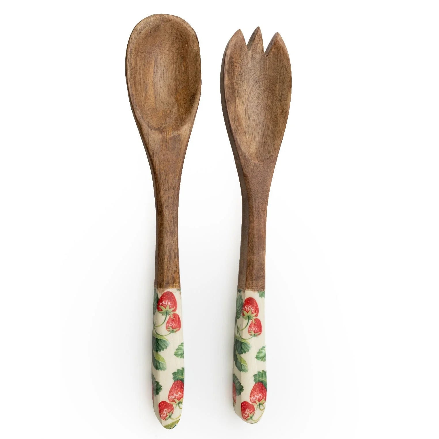 Handcrafted Serving Spoon & Fork Mango Wood - Strawberries - Peppy & Sage