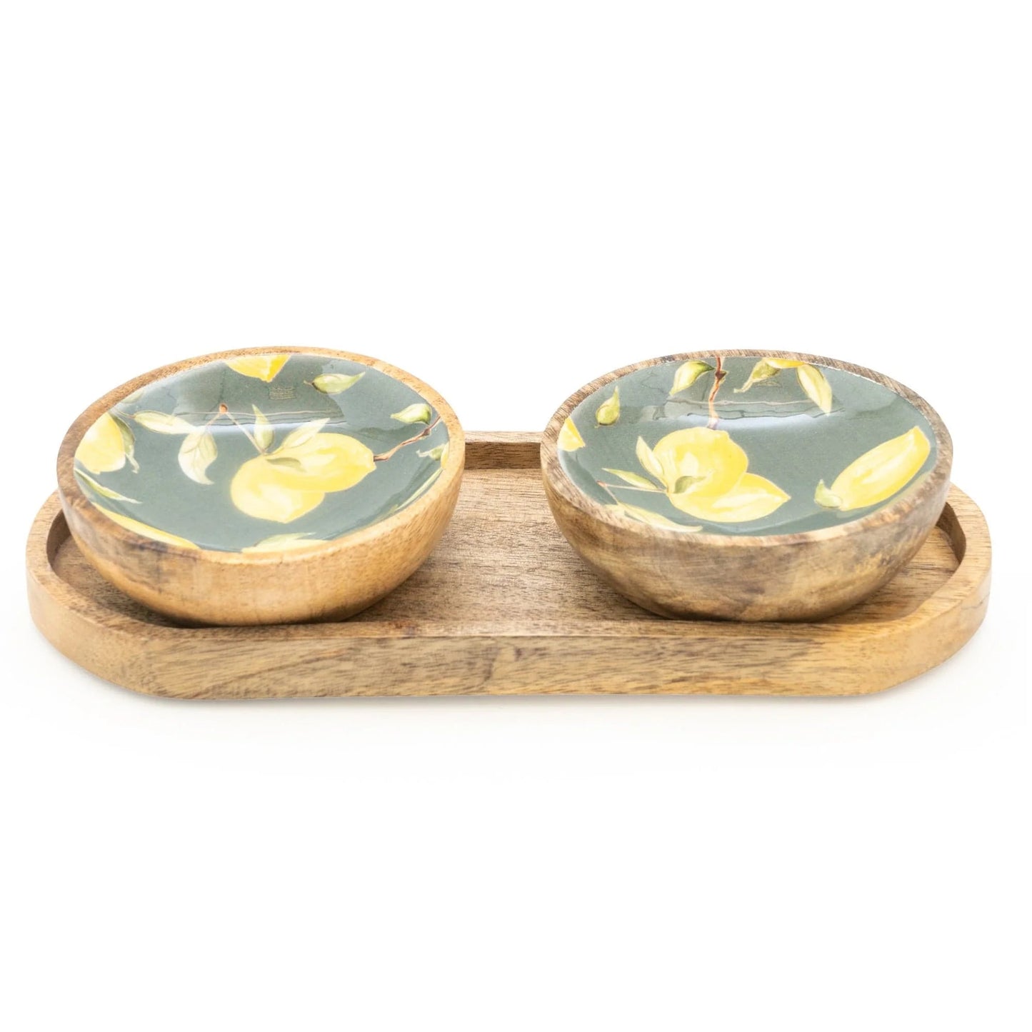 Handcrafted Set of 2 Small Mango Wood Dipping Bowls - Sicilian Orchard - Peppy & Sage