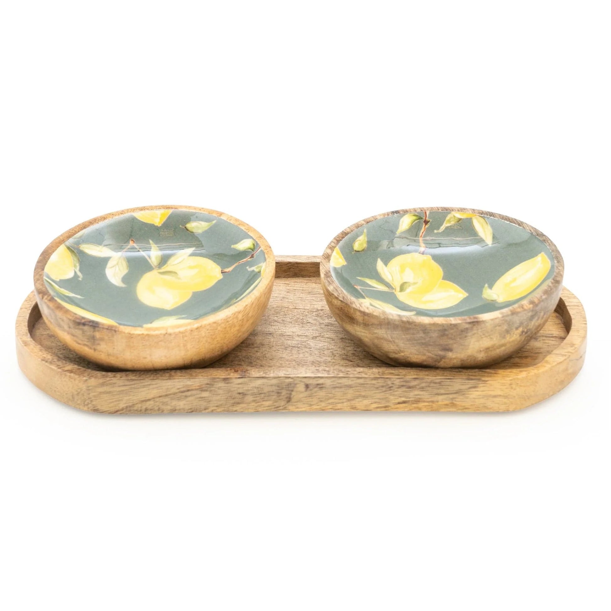Handcrafted Set of 2 Small Mango Wood Dipping Bowls - Sicilian Orchard - Peppy & Sage