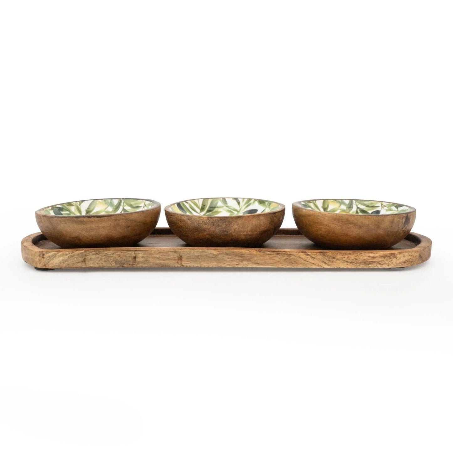 Handcrafted Set of 3 Small Mango Wood Dipping Bowls - Olives - Peppy & Sage