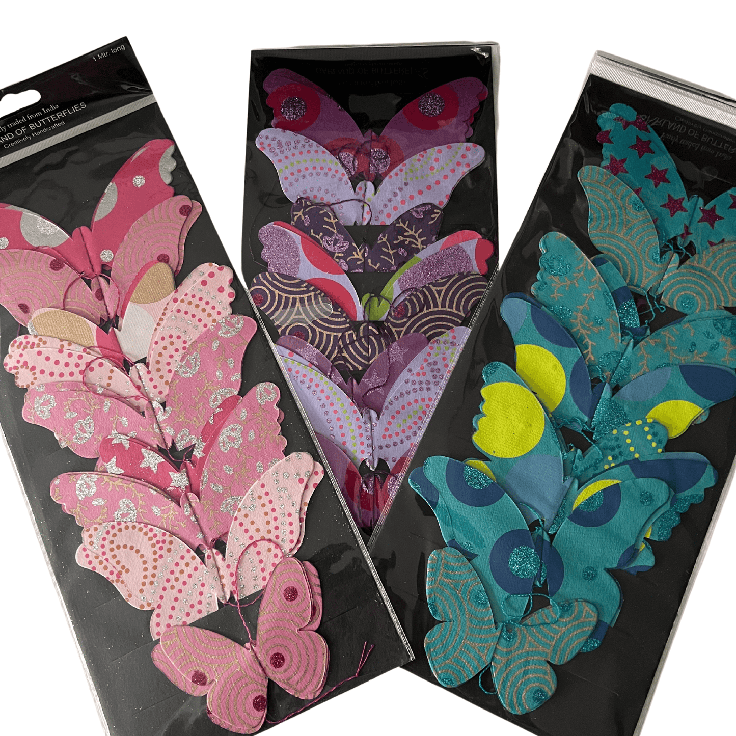 Handmade Paper 3d String of Butterflies 100cm - Choose from Blue, Pink, Purple - Peppy & Sage