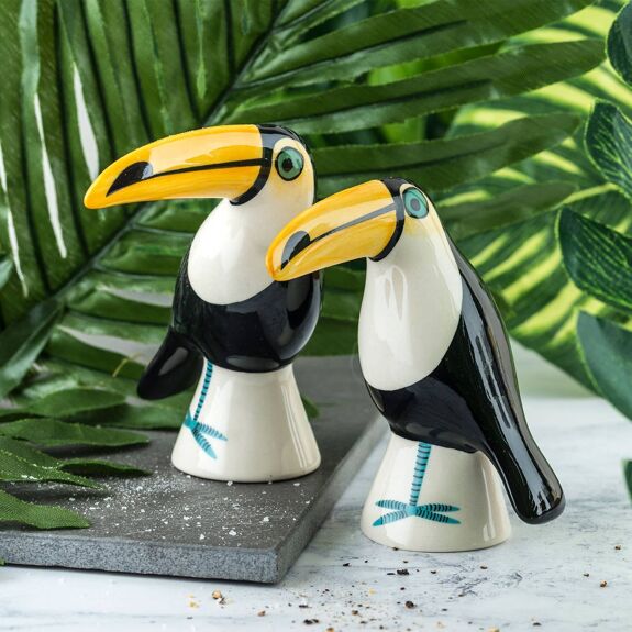 Handmade Toucan Salt and Pepper Shakers - Hannah Turner's Pottery - Peppy & Sage