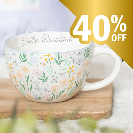 Hello Beautiful Ditsy Floral Print Mug with Butterfly - Peppy & Sage