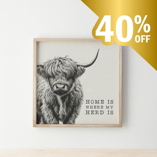 Highland Cow Art - Home is where my herd is! 25cm - Peppy & Sage