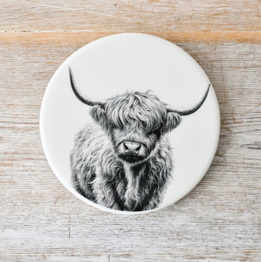 Highland Cow Ceramic Coaster - Peppy & Sage