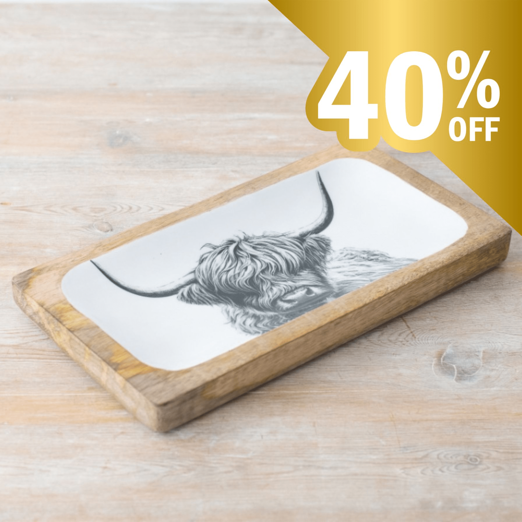 Highland Cow Design Enamel Tray 30cm - Peppy & Sage