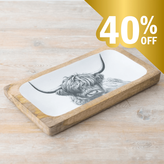 Highland Cow Design Enamel Tray 30cm - Peppy & Sage