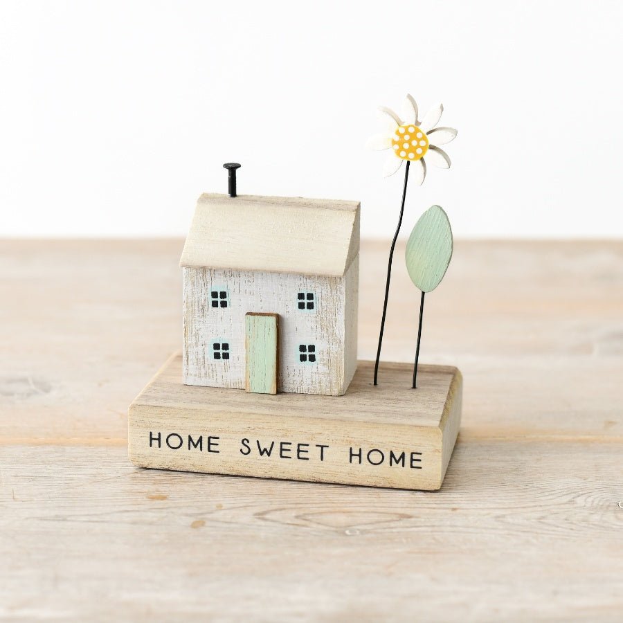 Home Sweet Home Wooden House With Flower 11cm - Peppy & Sage