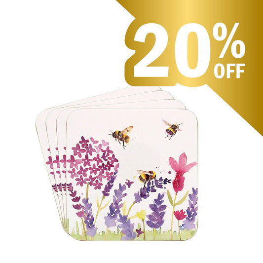 Lavender and Bees Coasters Set of 4 - Peppy & Sage