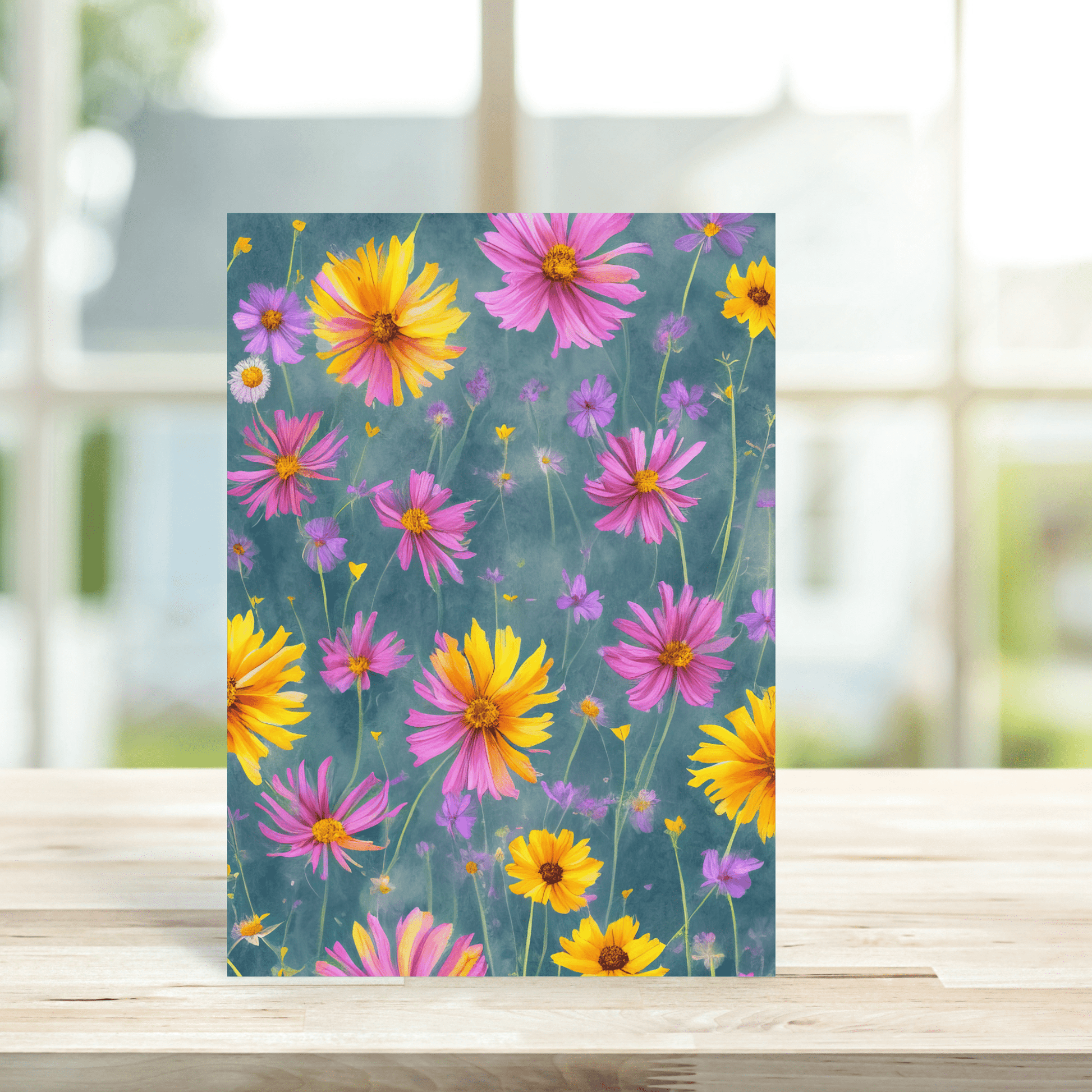 Pink and Yellow Cosmos Greetings Card - Peppy & Sage