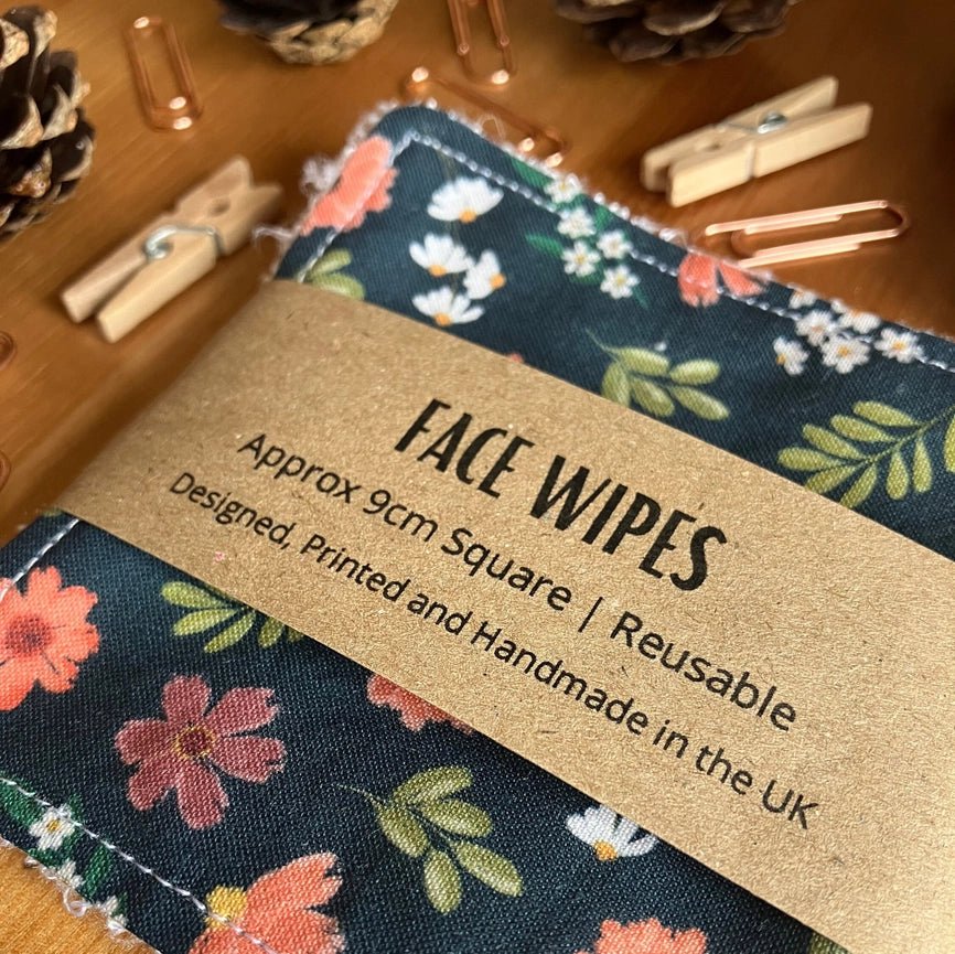Reusable Face Wipes - Blue and Orange Floral Pattern - Handmade 4 Per Pack - Peppy & Sage