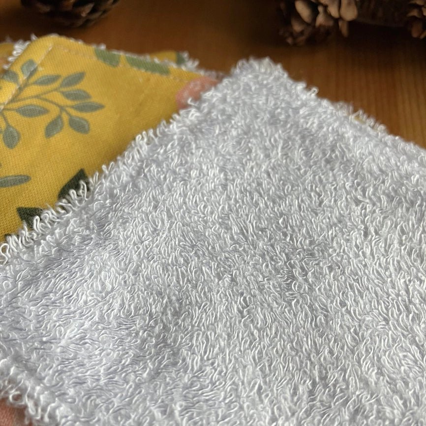 Reusable Face Wipes - Yellow Floral Patterned - Handmade 4 Per Pack - Peppy & Sage