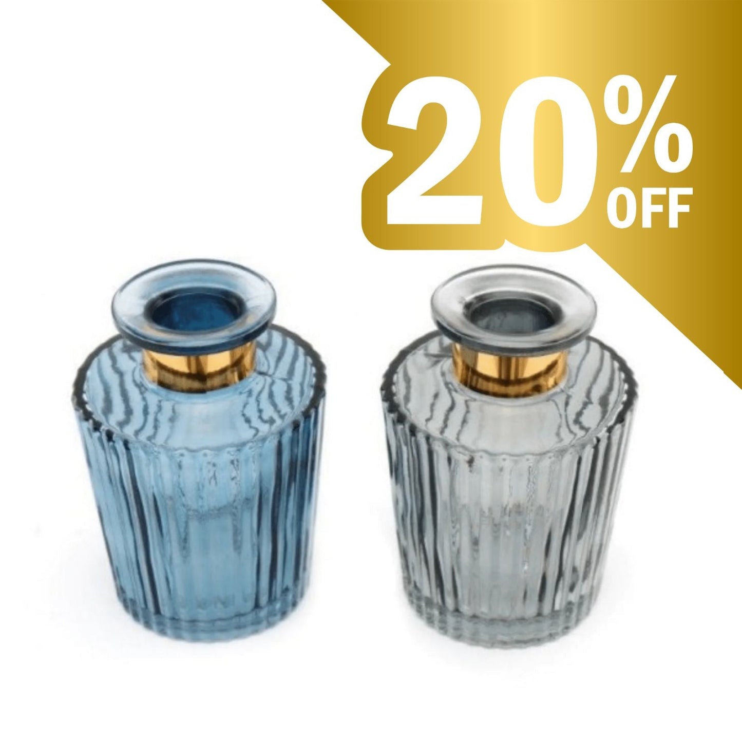 Ribbed Glass Vase With Gold Band Detail - Choose Colour - Peppy & Sage
