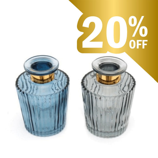 Ribbed Glass Vase With Gold Band Detail - Choose Colour - Peppy & Sage