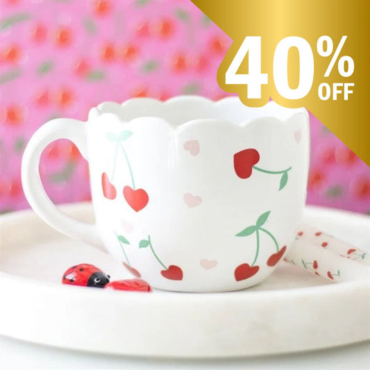 Scalloped Cherry Print Mug - Peppy & Sage