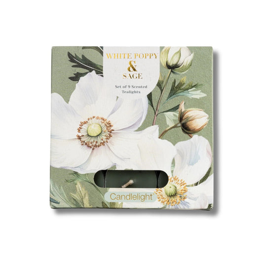 Set Of 9 Tealights - White Poppy & Sage - Peppy & Sage