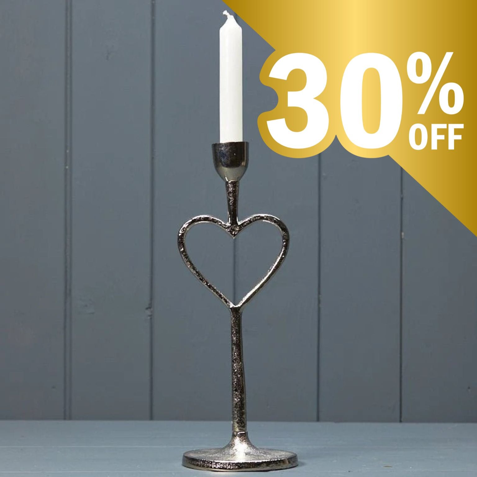 Silver Heart Candle Holder 28cm - Peppy & Sage